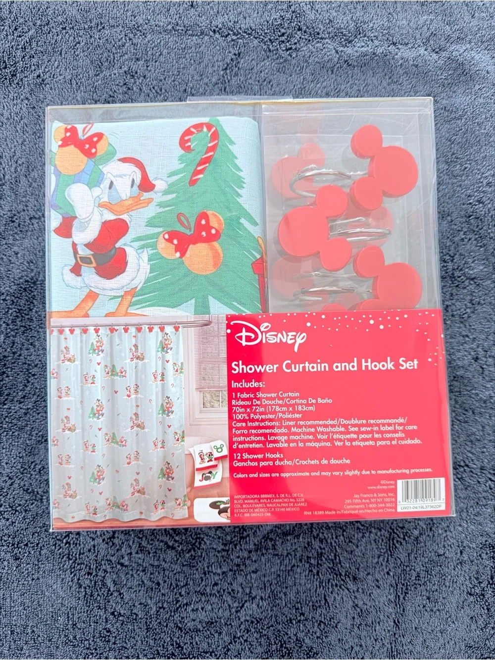 Disney Holiday Mickey & Minnie Shower Curtain Set in Light Blue and Red
